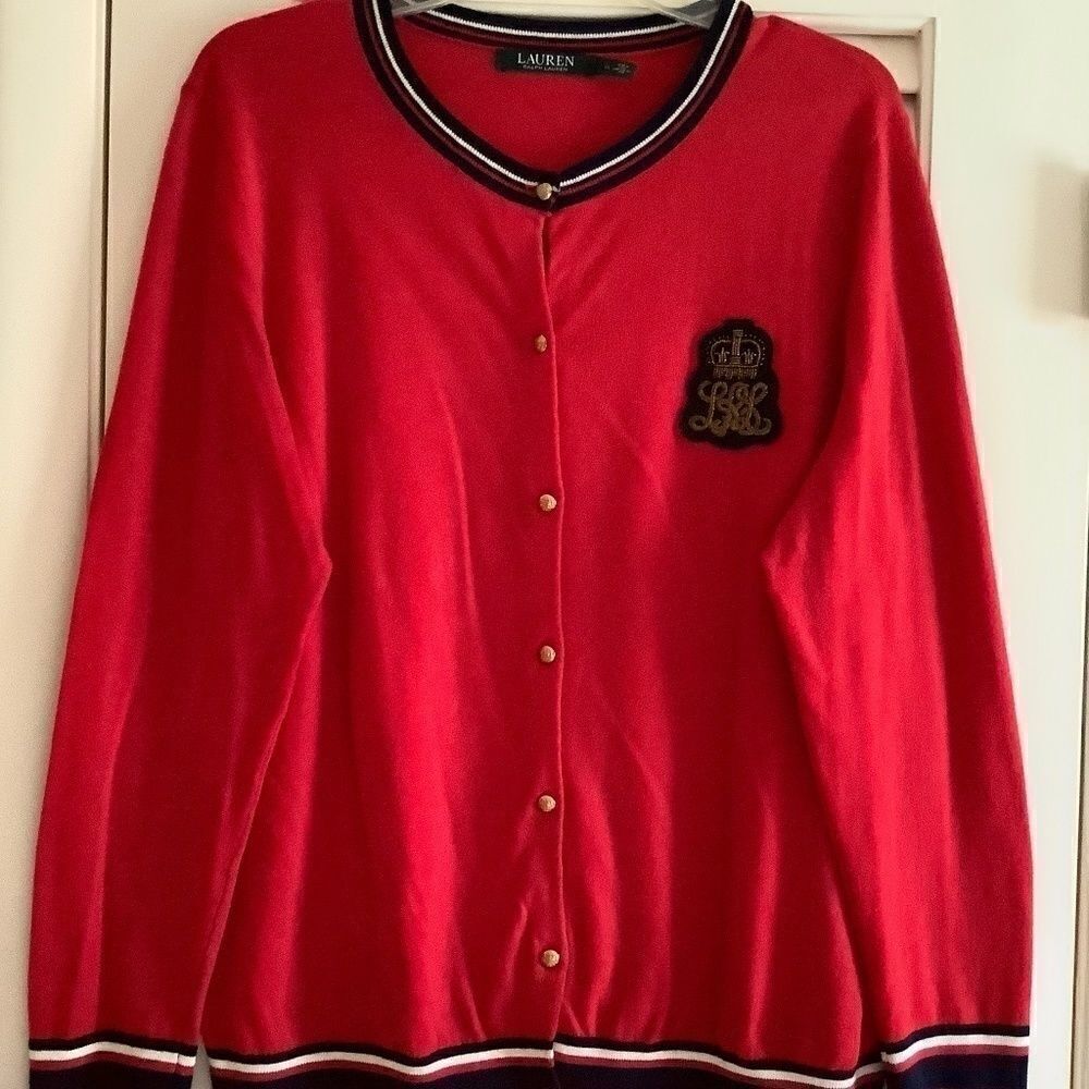 LAUREN RALPH LAUREN BULLION RED COTTON WOMAN CARDIGAN SIZE US 1X​​​​